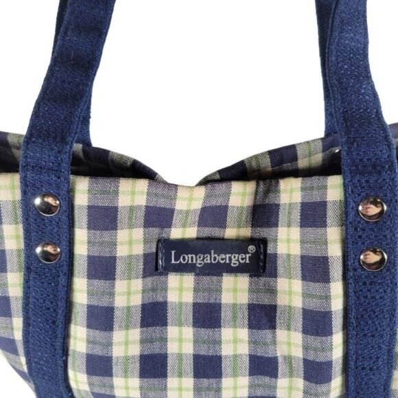 Longaberger Homestead 100% Cotton Small Blue Plaid Tote Bag Lined - Picture 2 of 9